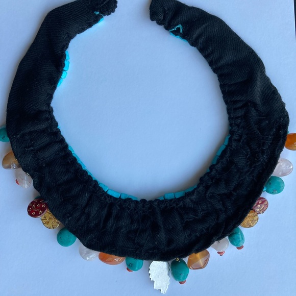 Bib, Choker Necklace, Handmade of Miscellaneous Semiprecious Stones on Fabric - Picture 7 of 7